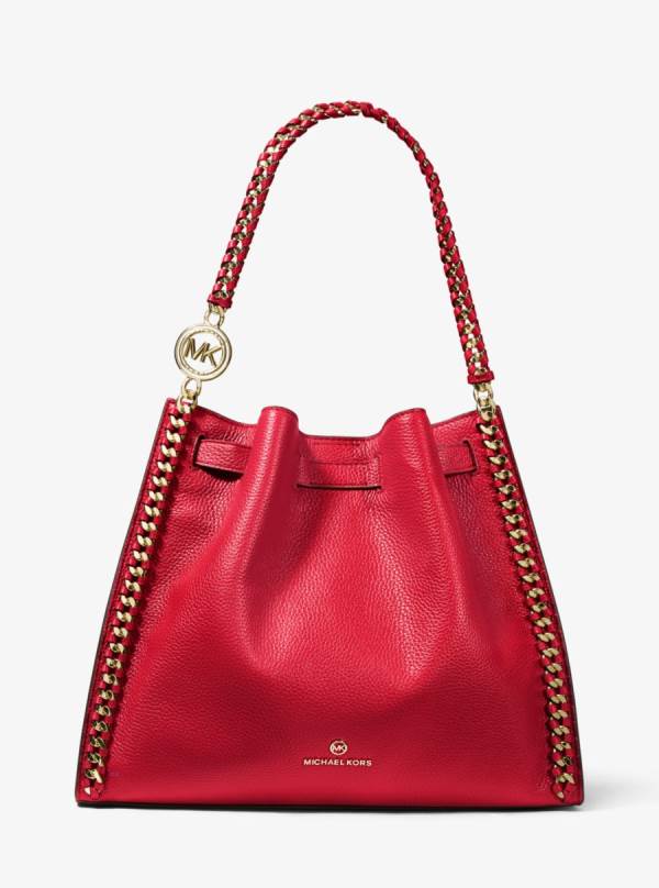 Damske Taška Cez Rameno Michael Kors Mina Large Pebbled Leather Svetlo Červené - Kabelky Michael Kors Levně | AGDYV-6512